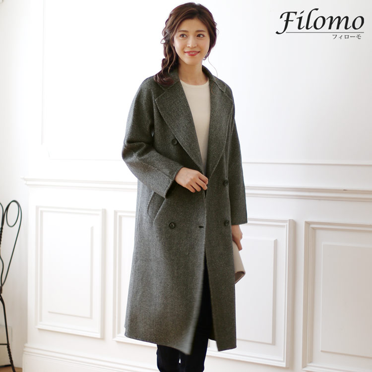 filomo カシミヤウール ツイード チェスターコート ロング丈