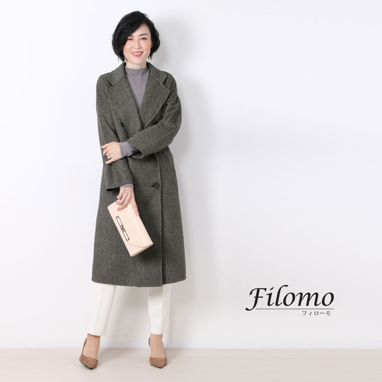 filomo カシミヤウール ツイード チェスターコート ロング丈