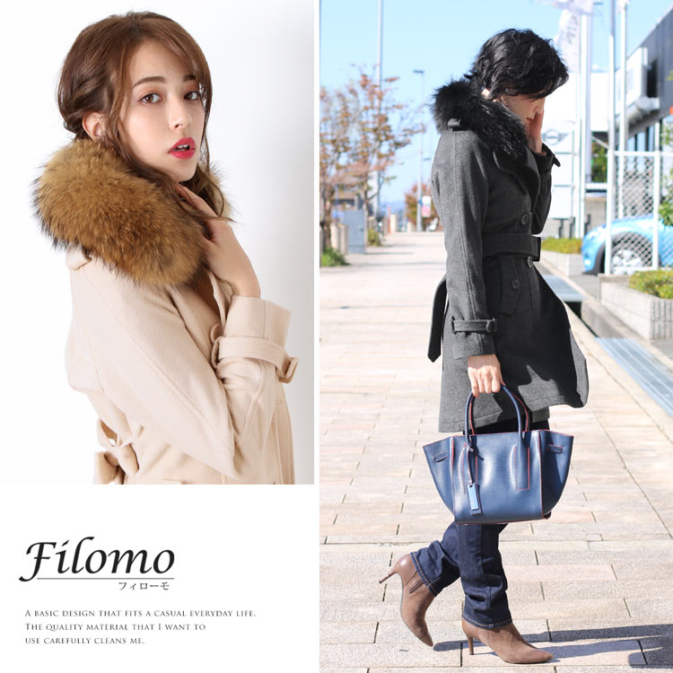 Filomo トレンチコート 厚手 ウール 冬 ファー付き