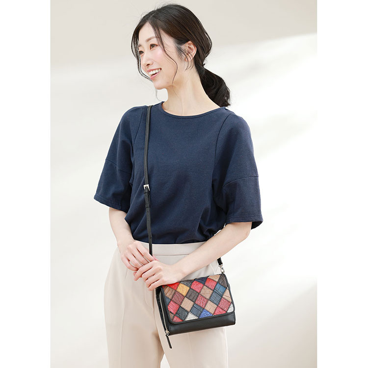 ステッチワーク クロコダイル 2WAY バッグ ショルダー ポシェット