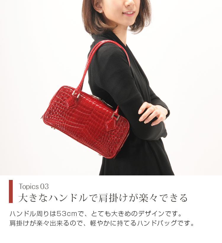 クロコダイル ハンドバッグ センター取り シャイニング ヘンローン