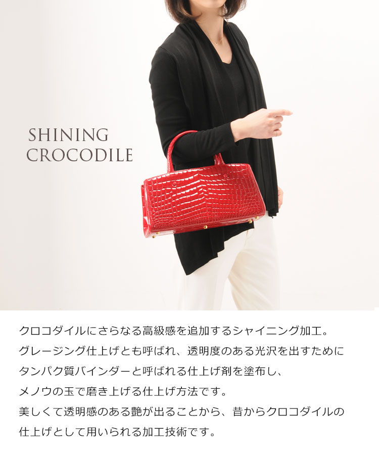 クロコダイル ハンドバッグ センター取り シャイニング ヘンローン