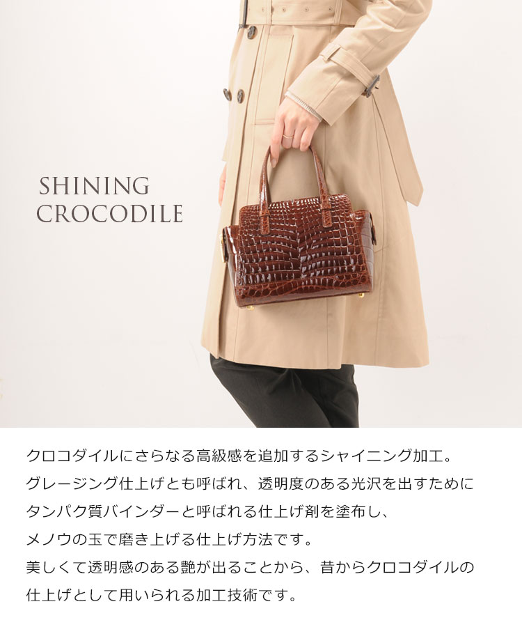 クロコダイル ハンドバッグ センター取り シャイニング ヘンローン