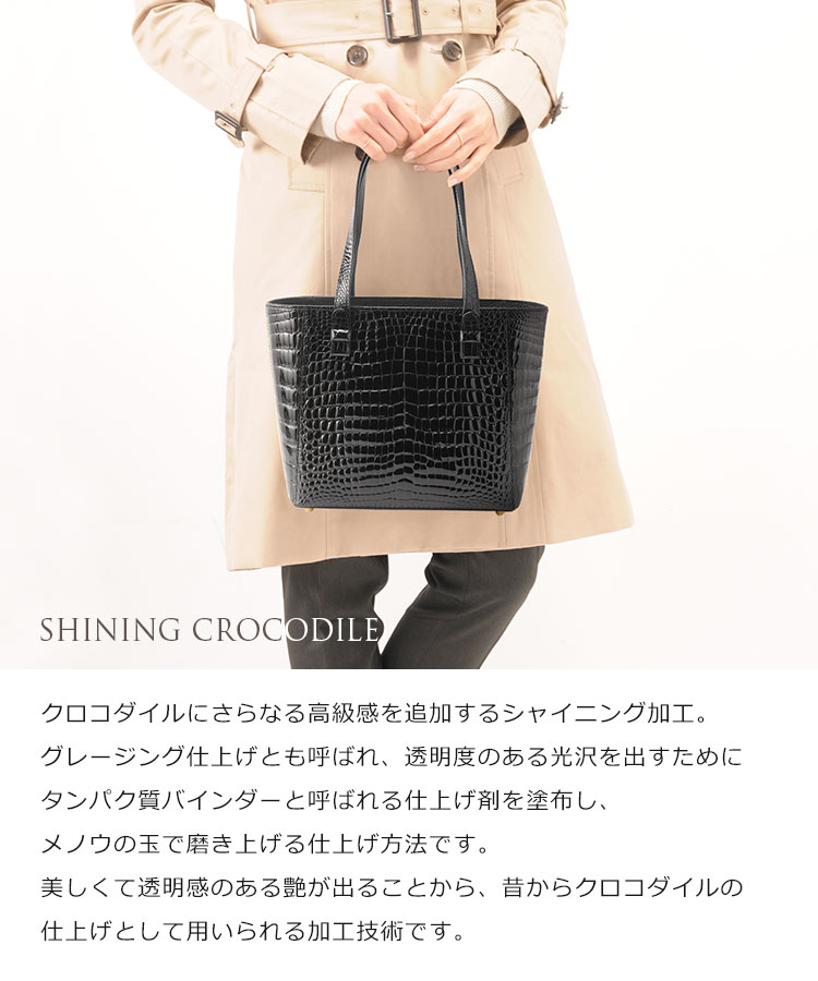 クロコダイル ハンドバッグ センター取り シャイニング ヘンローン