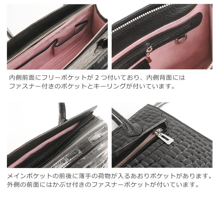クロコダイル ハンドバッグ センター取り シャイニング ヘンローン