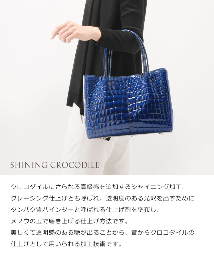 クロコダイル ハンドバッグ センター取り シャイニング ヘンローン