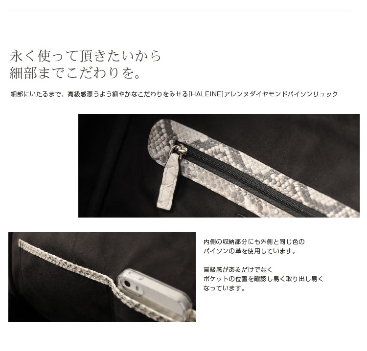 大きな革を使ったパイソンバッグ