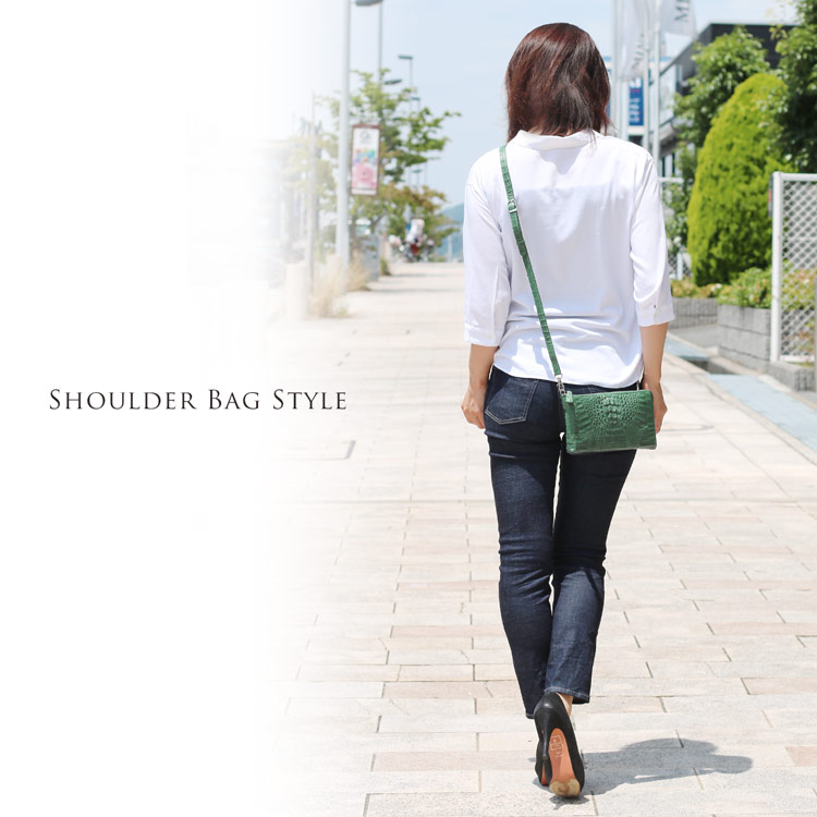 カイマン 2WAY ミニ ショルダー バッグ 斜め掛け わに革 財布 ポシェット