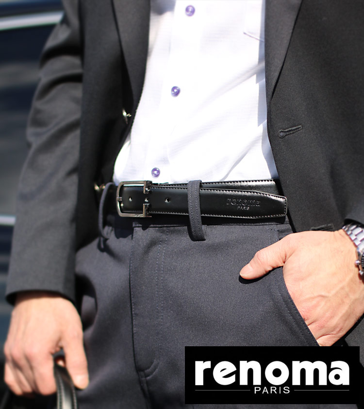 renoma 牛革 リバーシブル ベルト ブラック ブラウン メンズ ピンタイプ