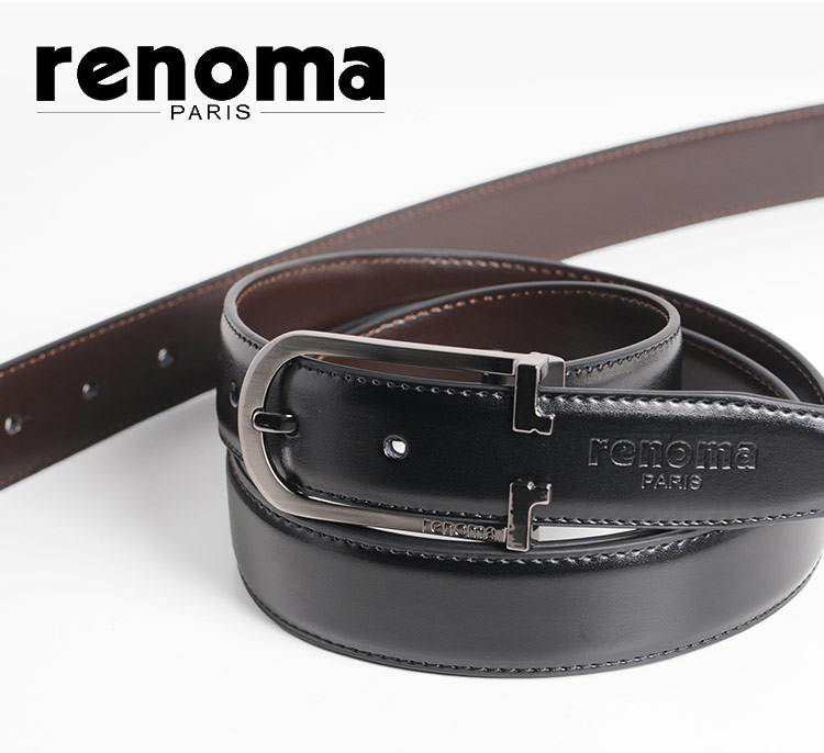 renoma 牛革 リバーシブル ベルト ブラック ブラウン メンズ ピンタイプ