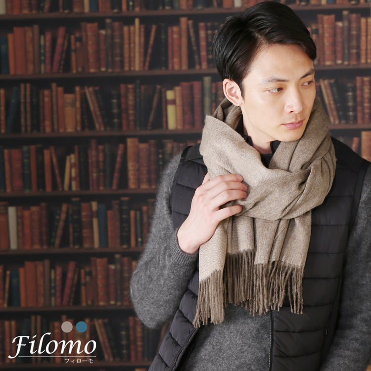 Filomo フィローモ カシミヤ アルパカ 大判 ストール メンズ ベージュ