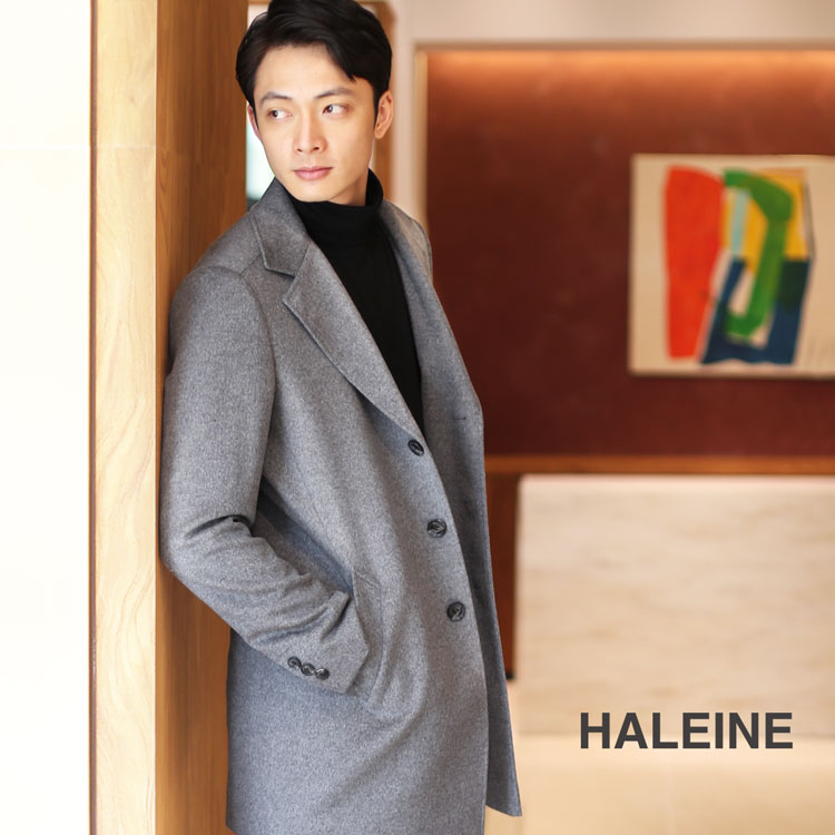 メンズ チェスターコート ダウン 90% ライナー HALEINE カシミヤ ブレンド グレー ビジネス