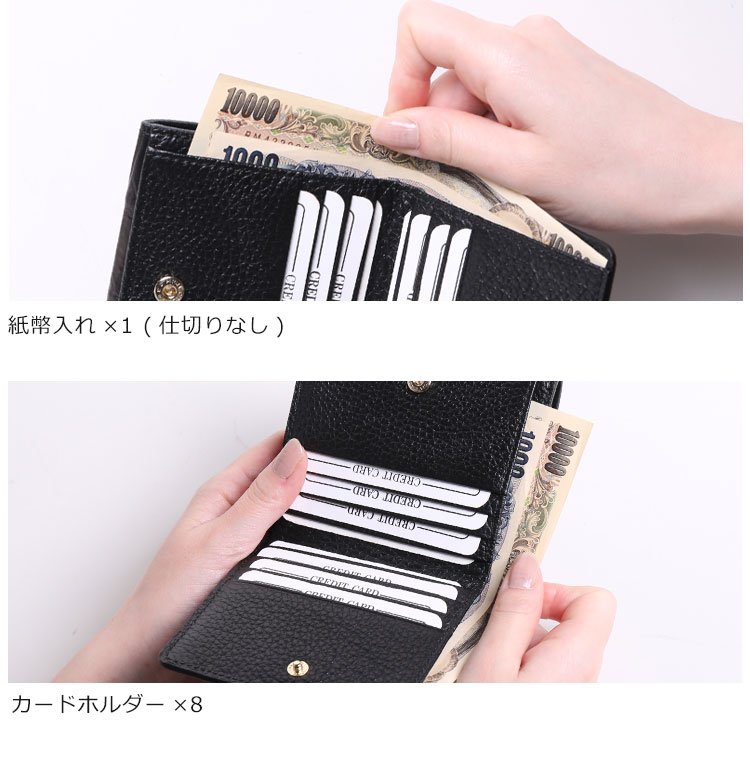 背面側を開くと、カードホルダー×8と紙幣入れ
