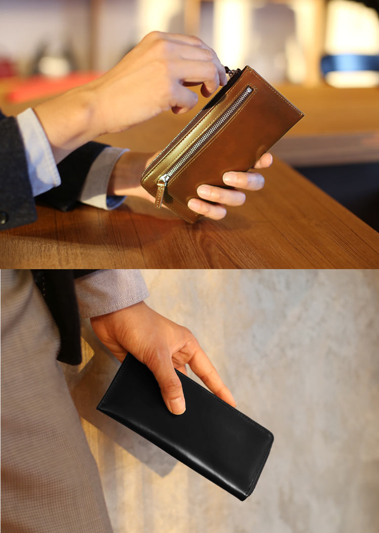 doob London コードバン L字ファスナー 長財布 メンズ ダークブラウン ブラック