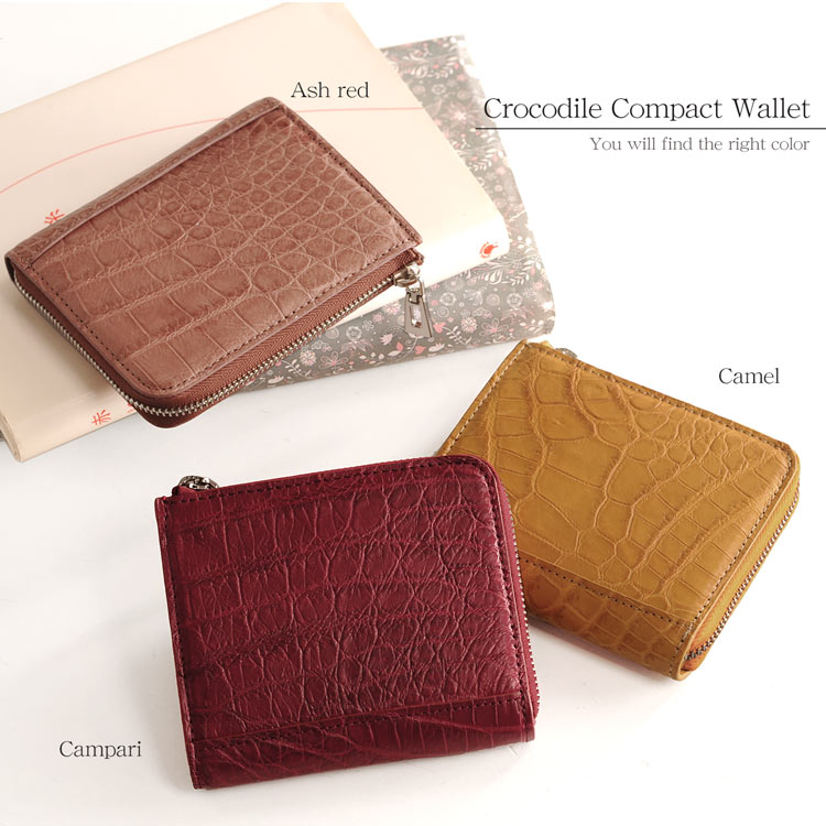 鰐皮 レディース財布 赤 Camel
