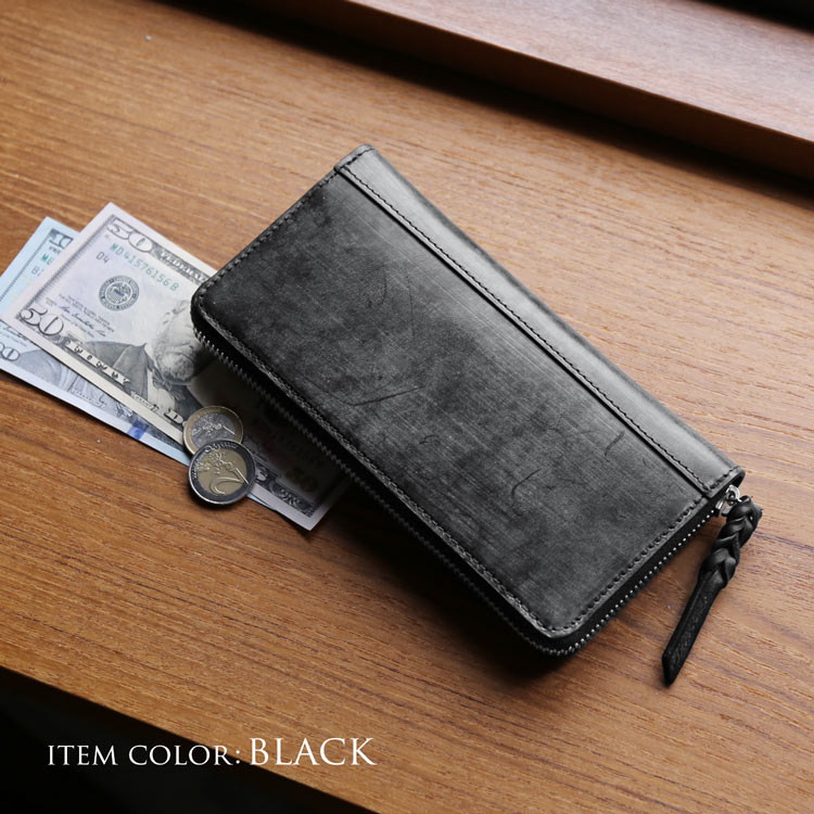 ブライドルレザー 本革 長財布 ラウンドファスナー ブラック doob London
