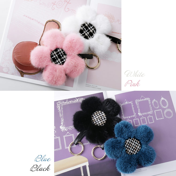 ファー バッグ チャーム お花