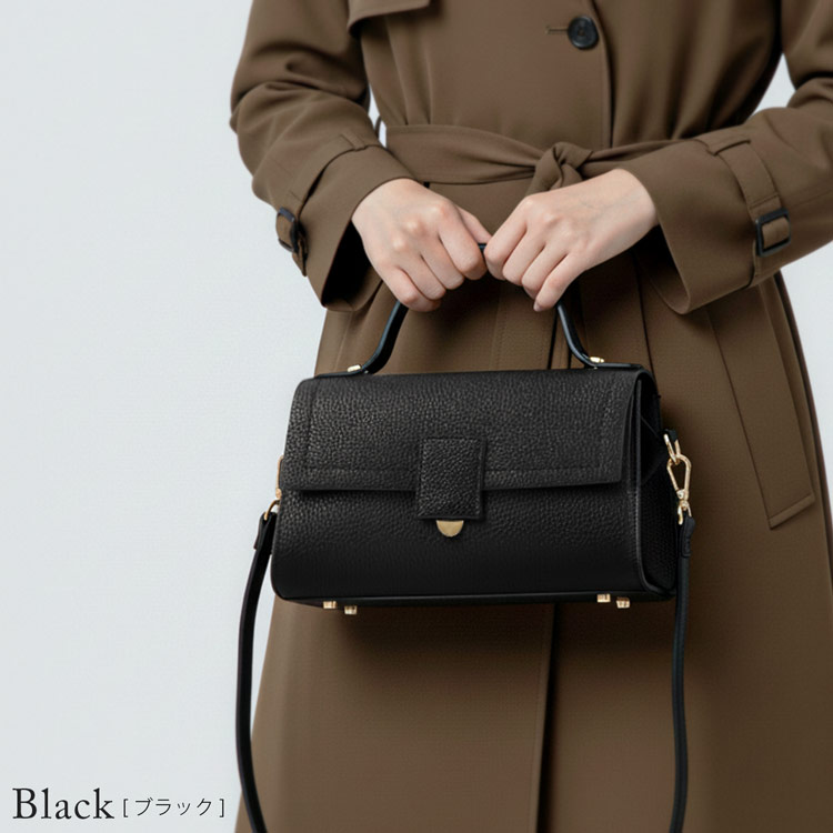 HALEINE 本革 ハンドバッグ ミニバッグ 斜めがけ 2WAY レディース ブラック