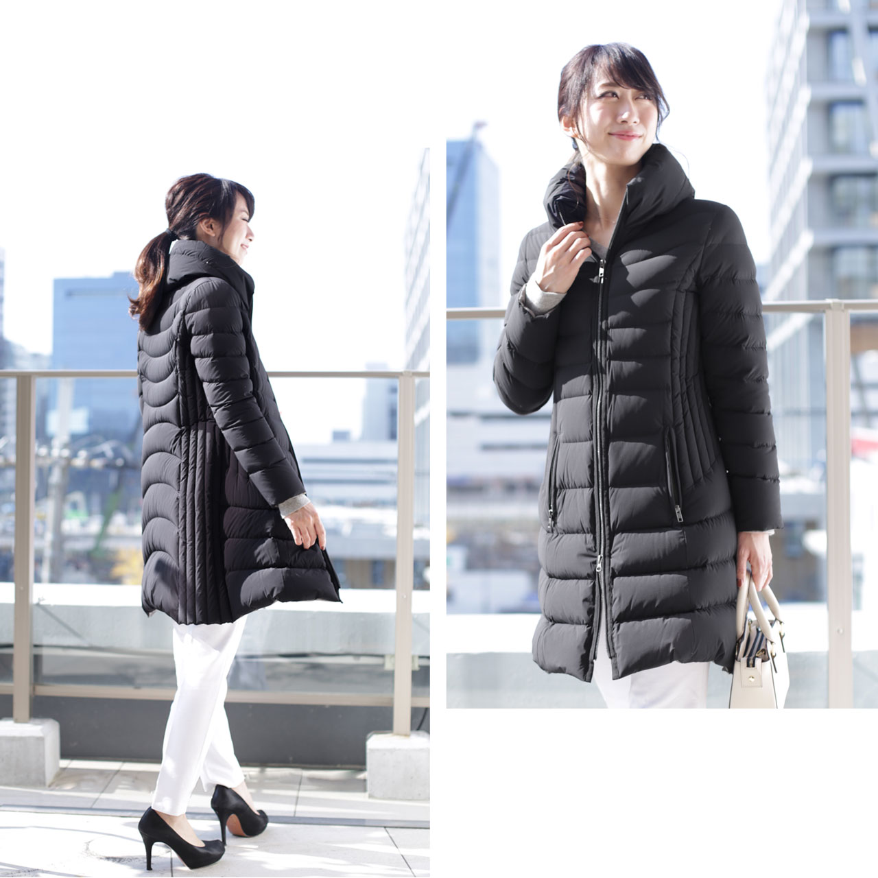 美しいシルエットのダウンコート