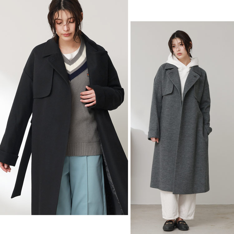 シンプル 大人っぽい ゆったり ロングコート 日本製 ジャージニット ベルト付き