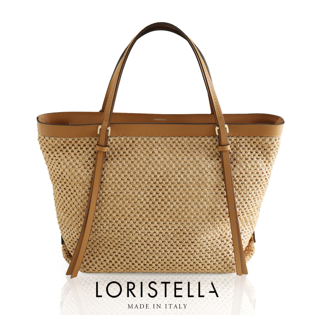 イタリア製 ブランド LORISTELLA 牛革 ストロー トートバッグ レディース