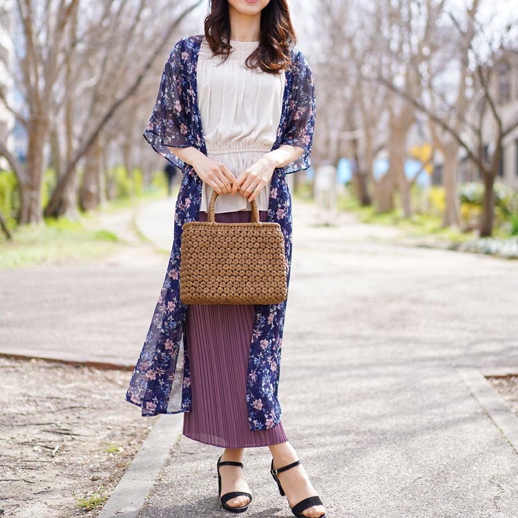 山葡萄 かごバッグ 六角花編み