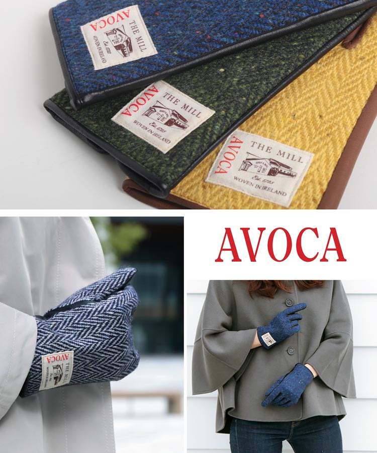 AVOCA ヘリンボーン ラム革 手袋 グローブ レディース　フリーサイズ
