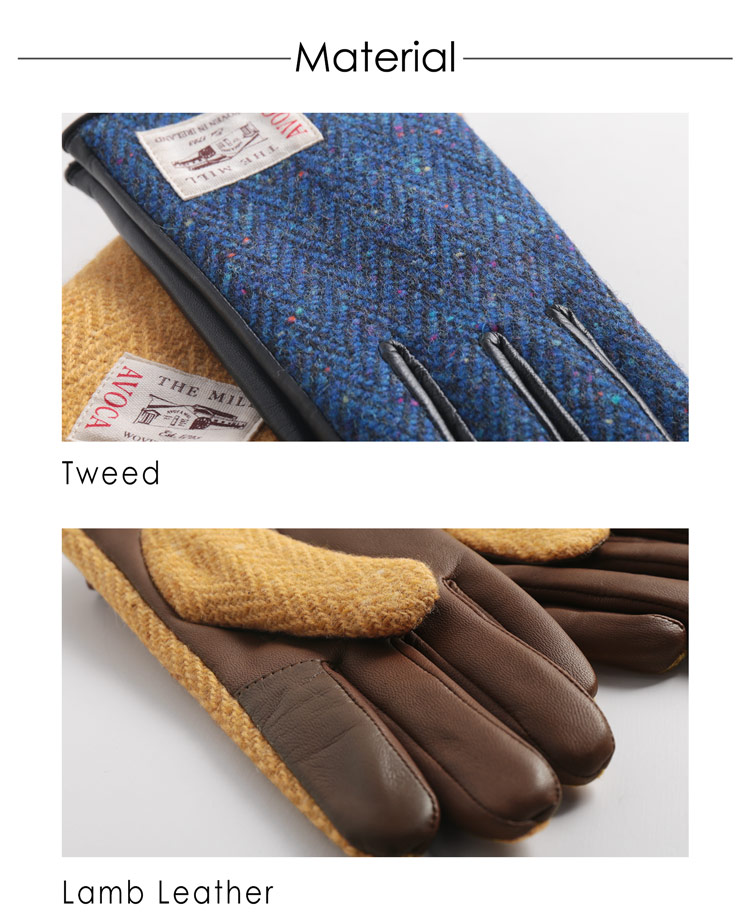 AVOCA ヘリンボーン ラム革 手袋 グローブ レディース　フリーサイズ