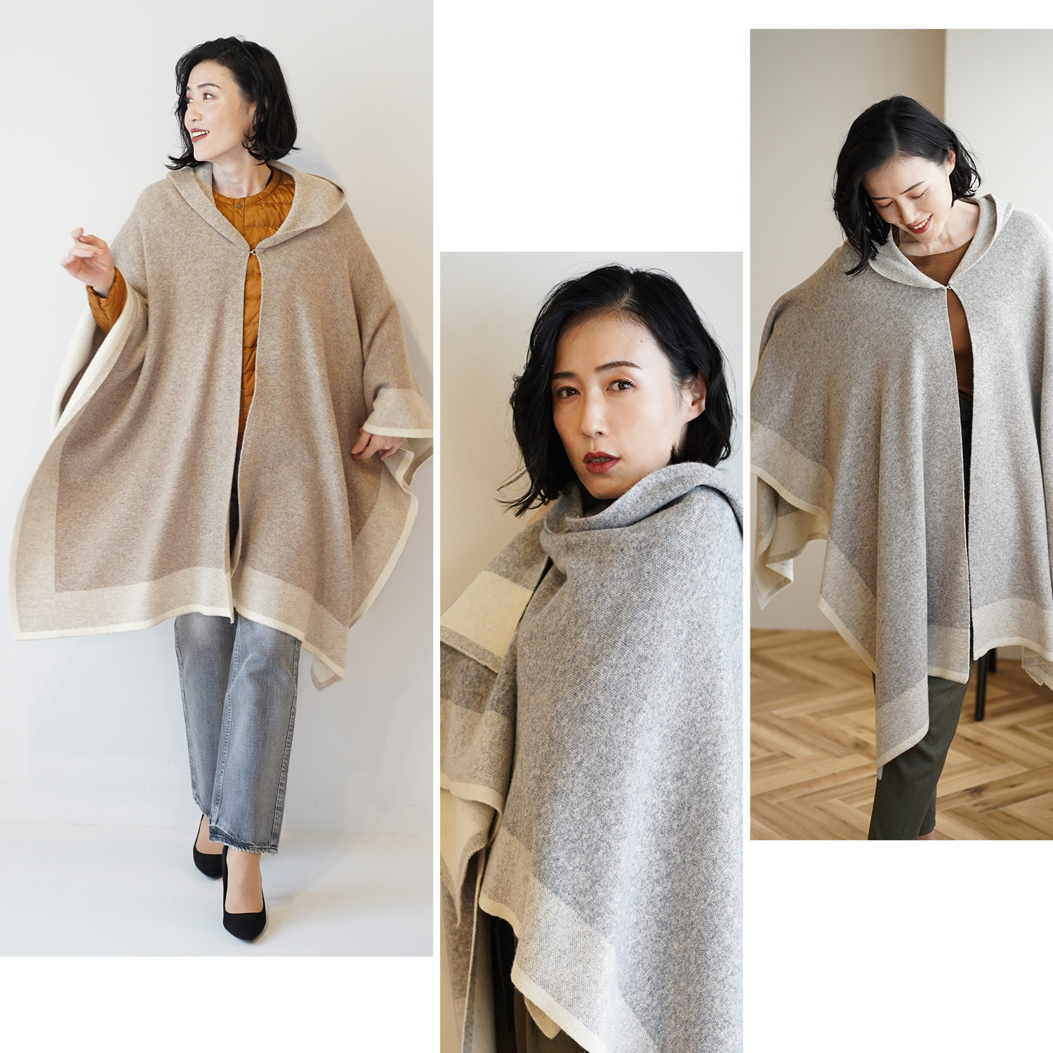 カシミヤ ウール ニット ケープ