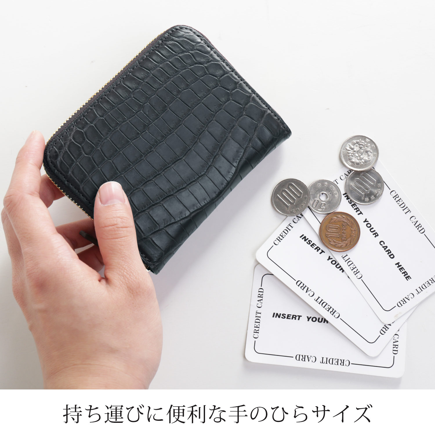 クロコダイル ミニ財布 コンパクト財布 手のひらサイズ