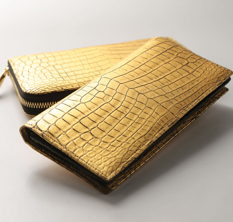 クロコダイル 長財布 メンズ 金箔 KAZARIHAKU 日本製 無双 金色 財布 金運 財布 束入れ