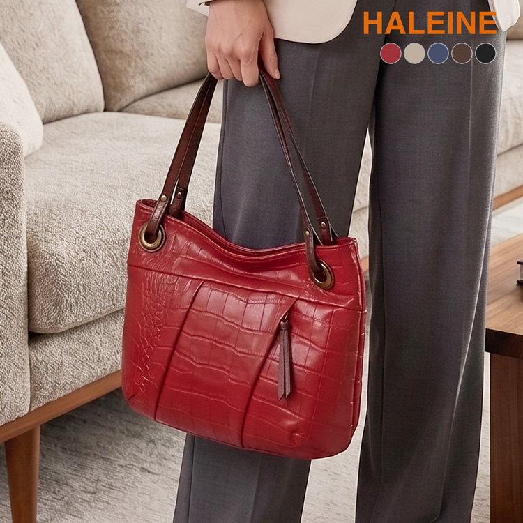 クロコダイル 型押し バッグ HALEINE ブランド ハンド 鞄 牛革