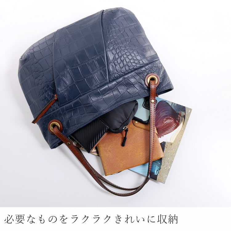 クロコダイル 型押し バッグ HALEINE ブランド ハンド 鞄 牛革