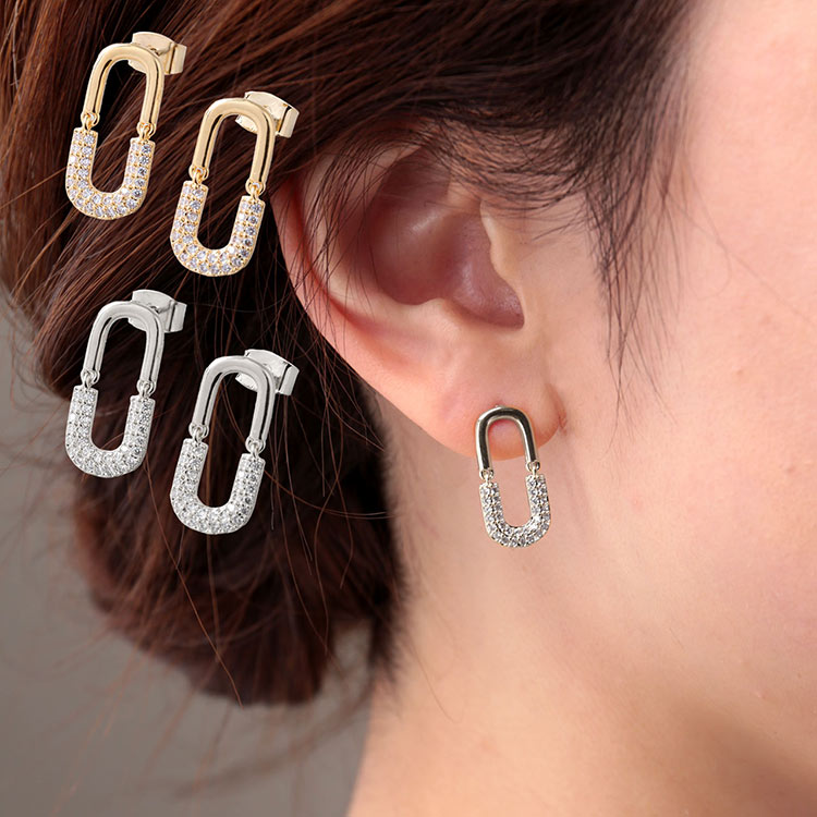 ハーフ ストーン リング キャッチ ピアス