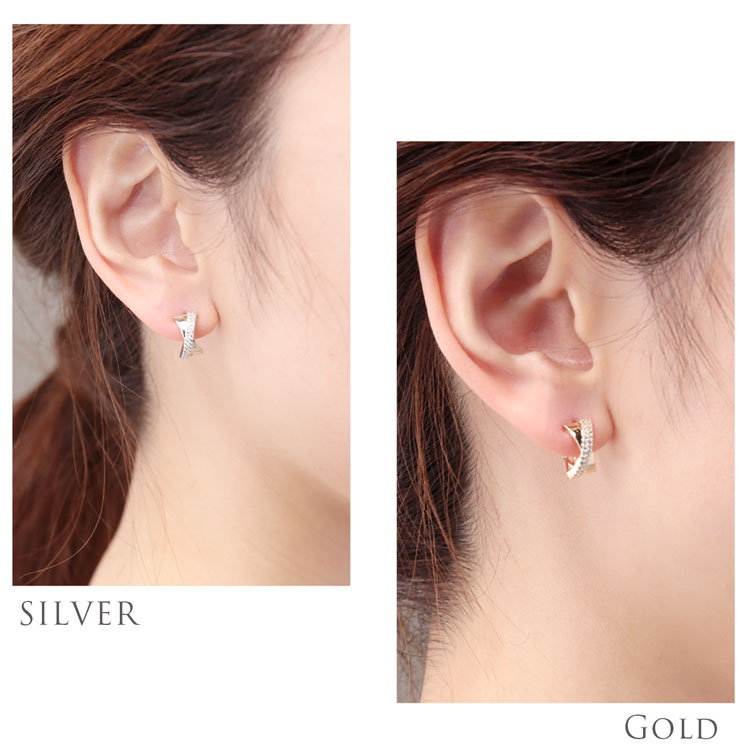 クロス ライン フープ ピアス