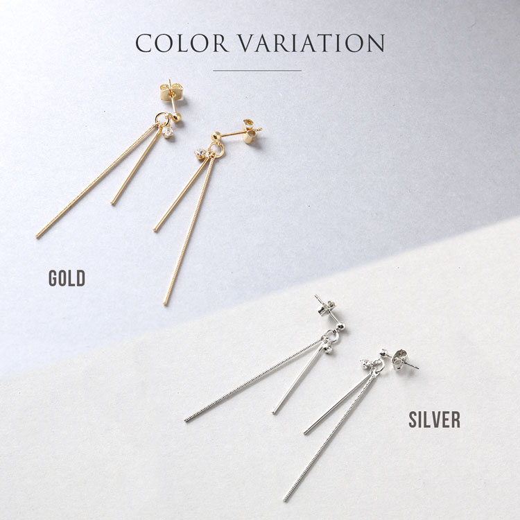 1粒 ストーン ダブル ライン ピアス