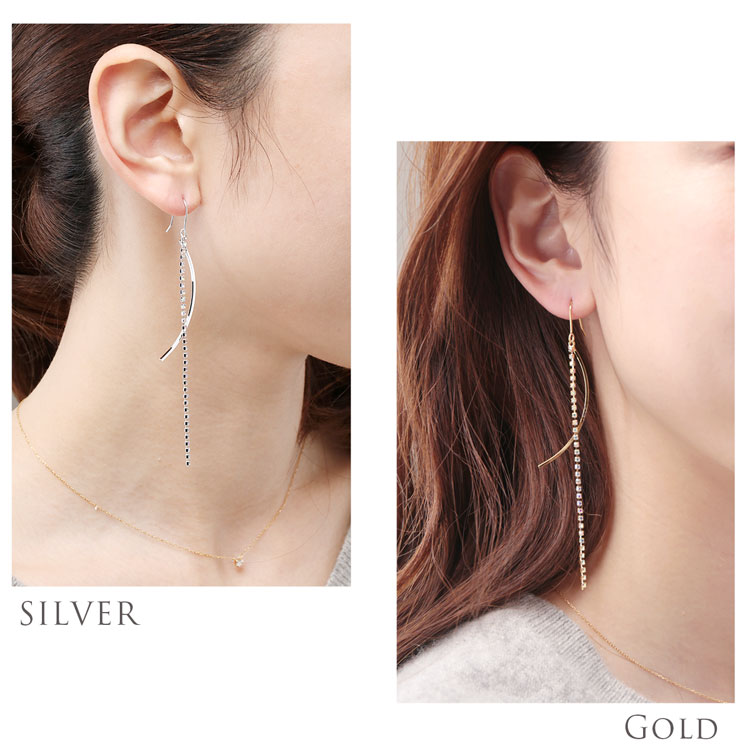 ビジュー チェーン フック ピアス