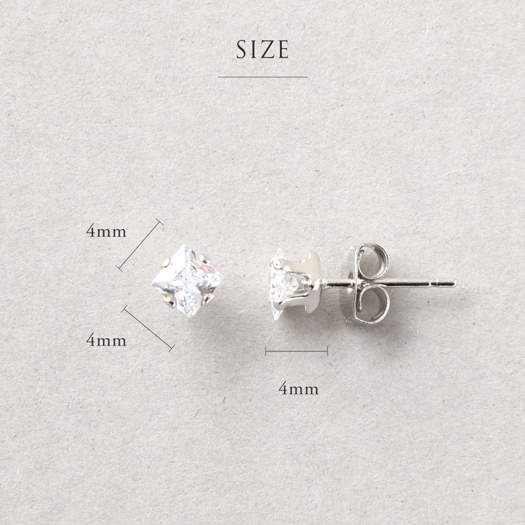 1粒 スクエア ストーン ピアス 4mm