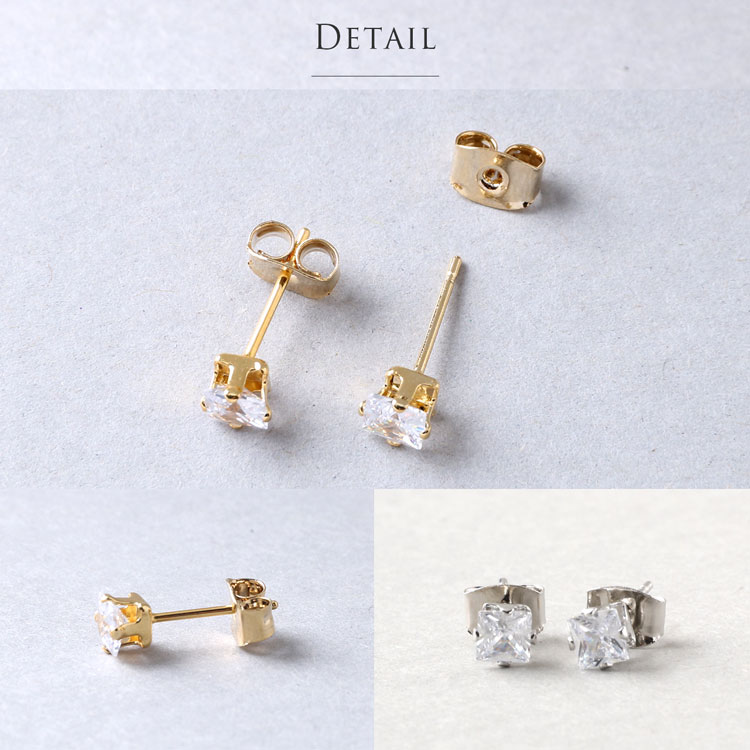 1粒 スクエア ストーン ピアス 4mm