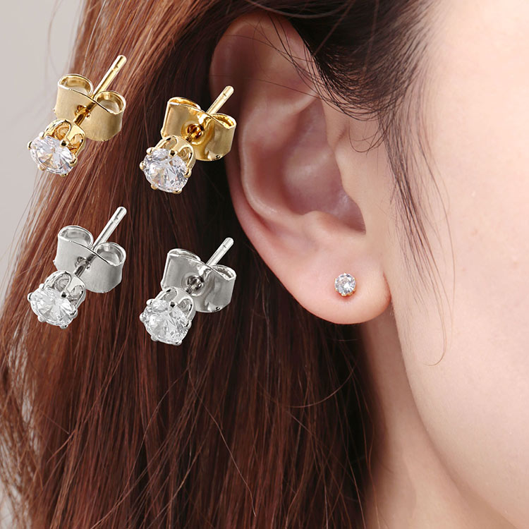 1粒 ストーン ピアス 4mm