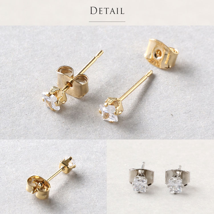 1粒 スクエア ストーン ピアス 3ｍｍ
