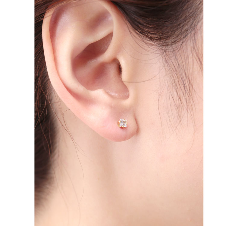 1粒 スクエア ストーン ピアス 3ｍｍ