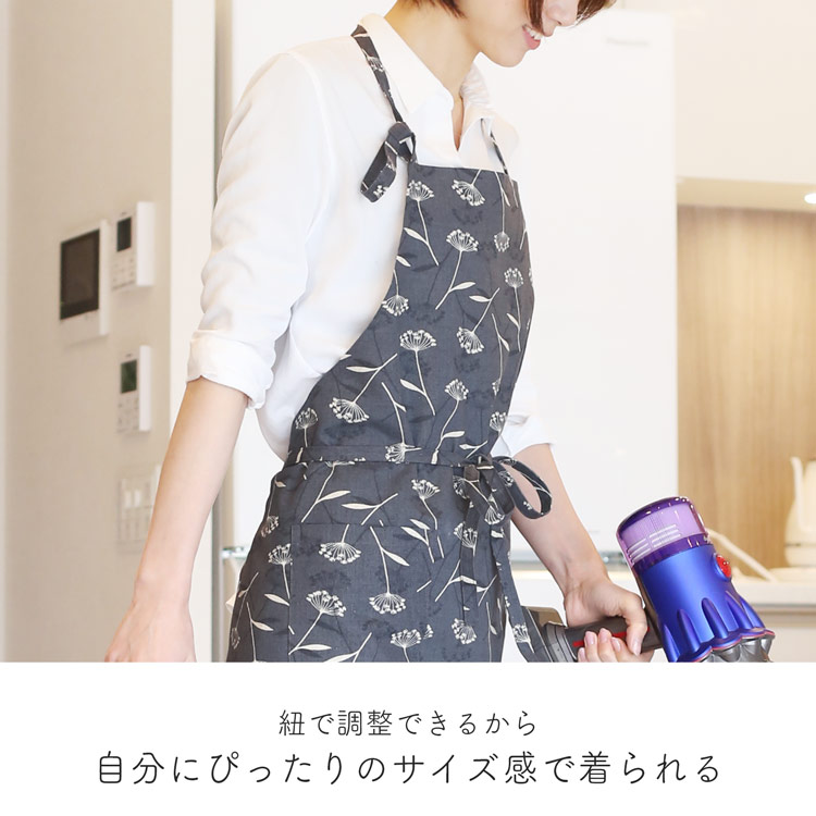 コットンリネン 首掛け エプロン 花柄