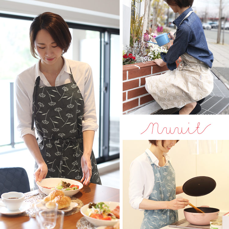 コットンリネン 首掛け エプロン 花柄