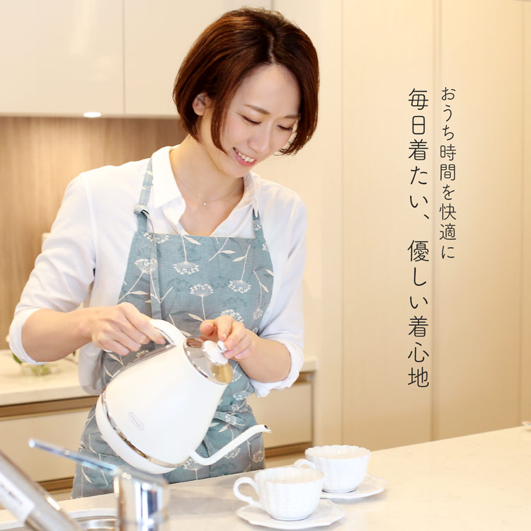 コットンリネン 首掛け エプロン 花柄