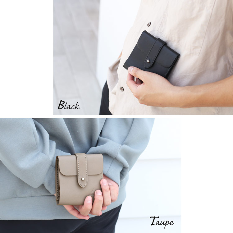 本革 折り財布 トープ ブラック