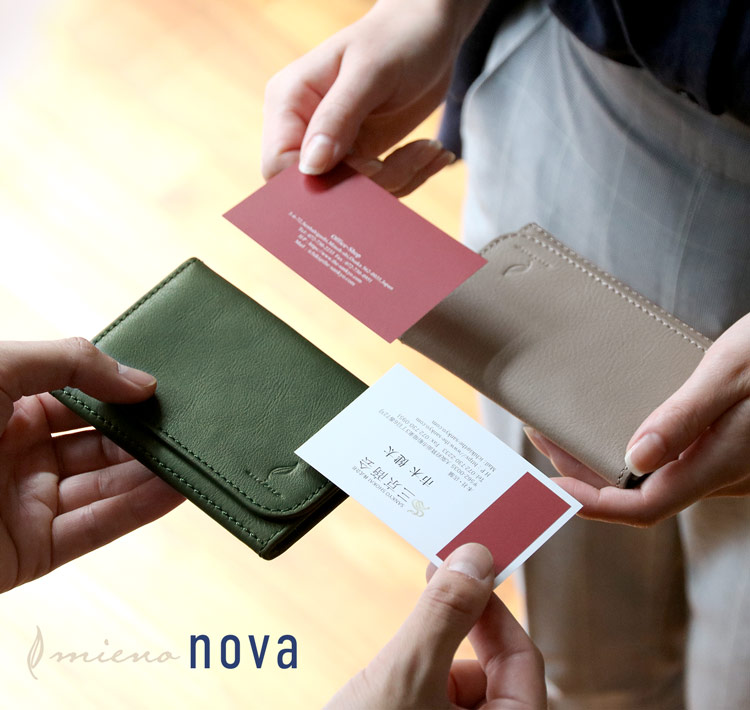 mieno nova 名刺入れ 本革 グリーン トープ ベージュ メンズ