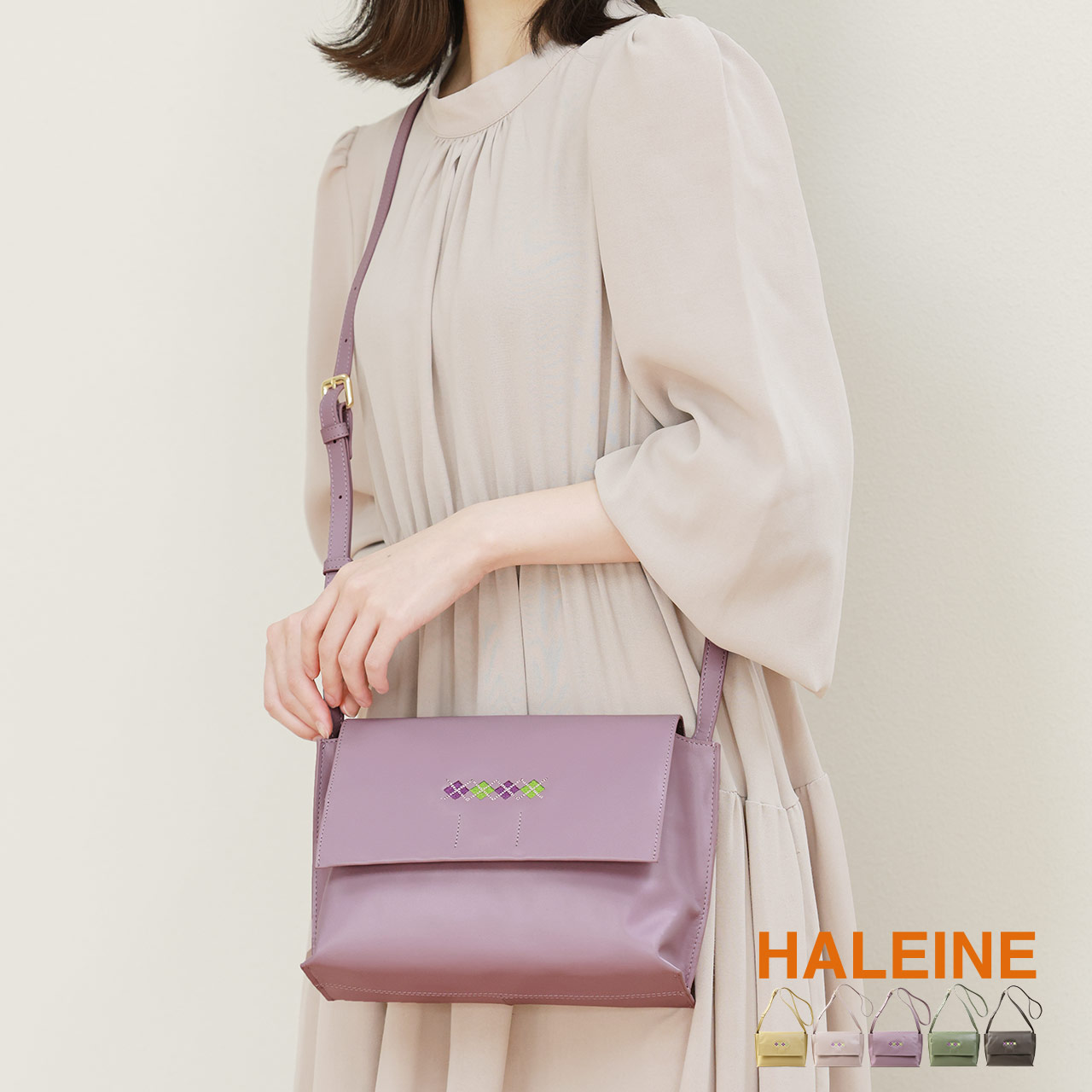 HALEINE 牛革 ショルダーバッグ 刺繍 軽量
