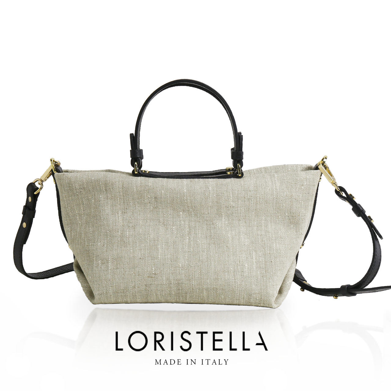 イタリア製 ブランド LORISTELLA 牛革 リネン ハンドバッグ 2way レディース