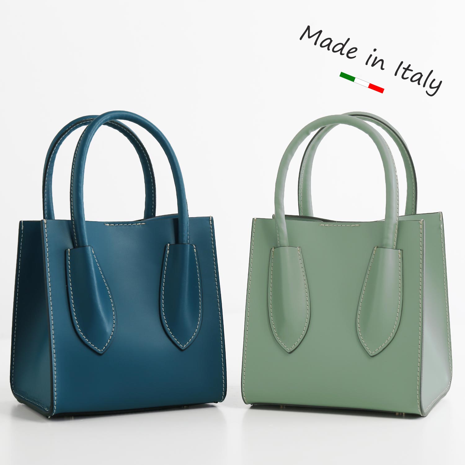 Italy ハンドバッグ レディース 青 緑 シンプル